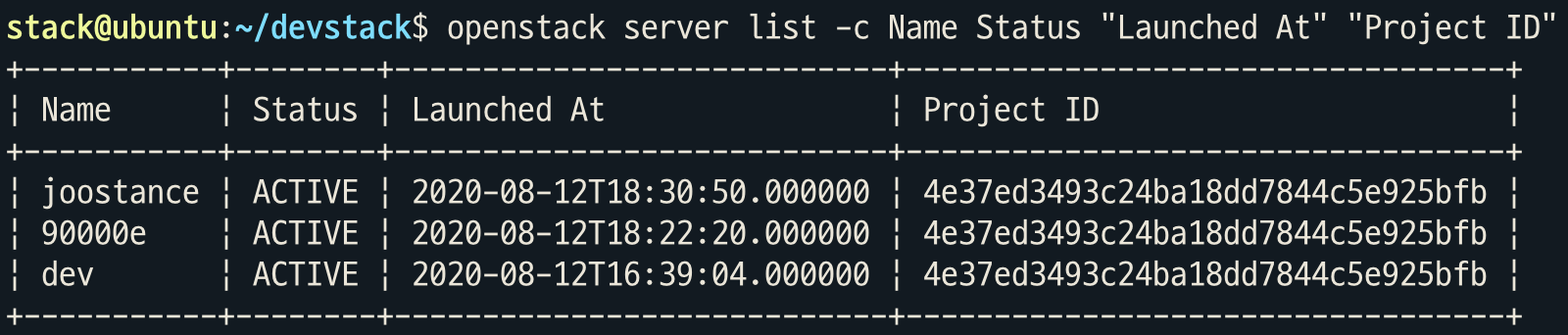 openstack-server-list–c-ID-Name-Project_id-Launched_at